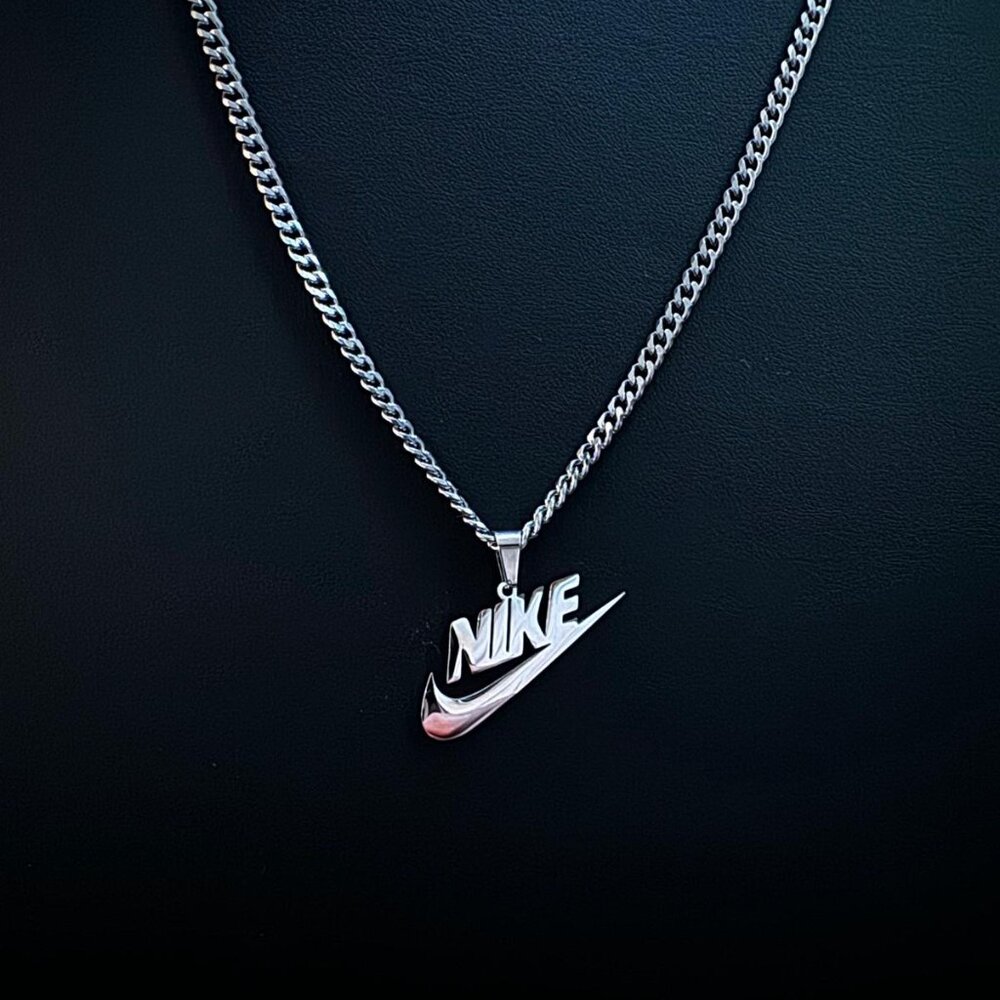 Nike Necklace - Silver Plated - 3mm Cuban - 20" Chain - Tarnish Free